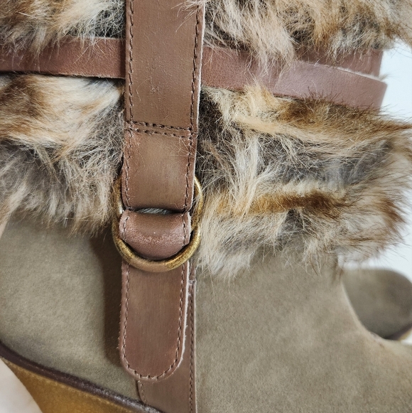 Suede Fur Wedge Heels Boots - Picture 12 of 16